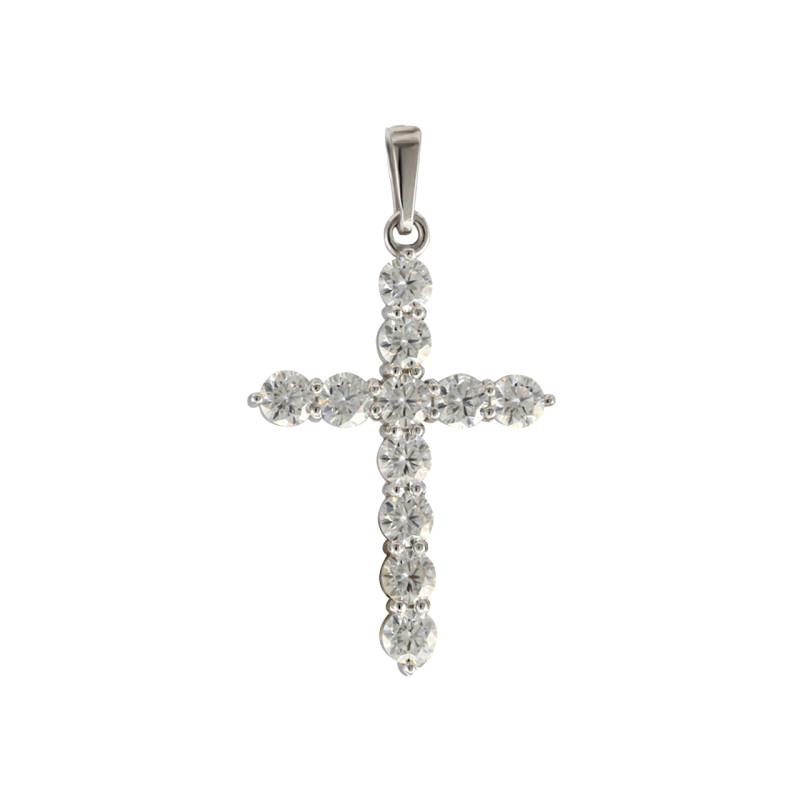 Подвеска-крест из белого золота с муассанитами