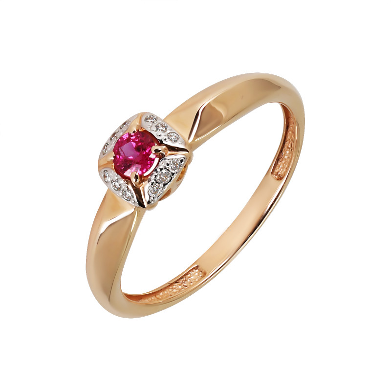 Золотое кольцо с рубином и бриллиантами