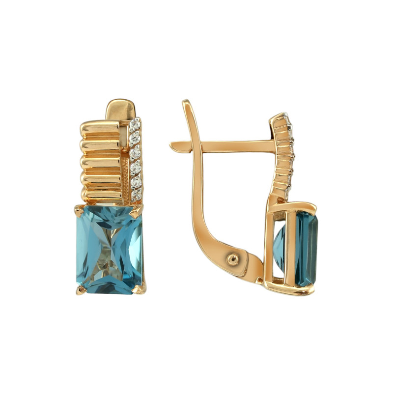 Золотые серьги с топазами и фианитами