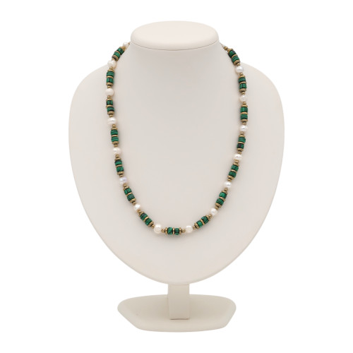 Бусы с жемчугом, малахитом и пиритом