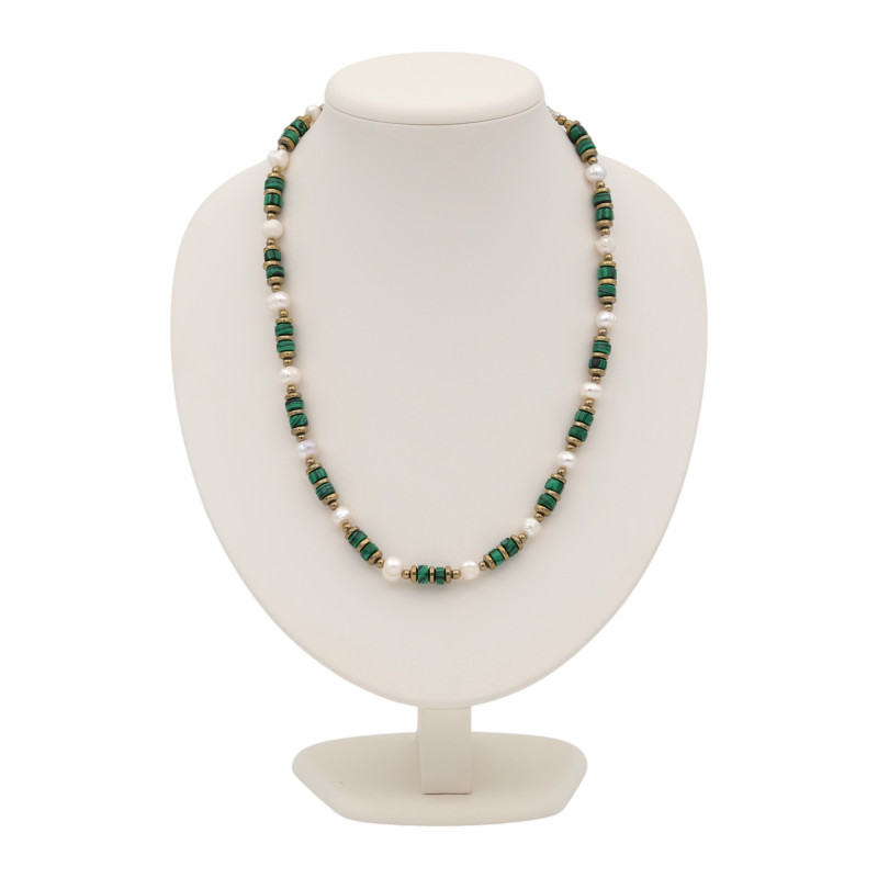 Бусы с жемчугом, малахитом и пиритом