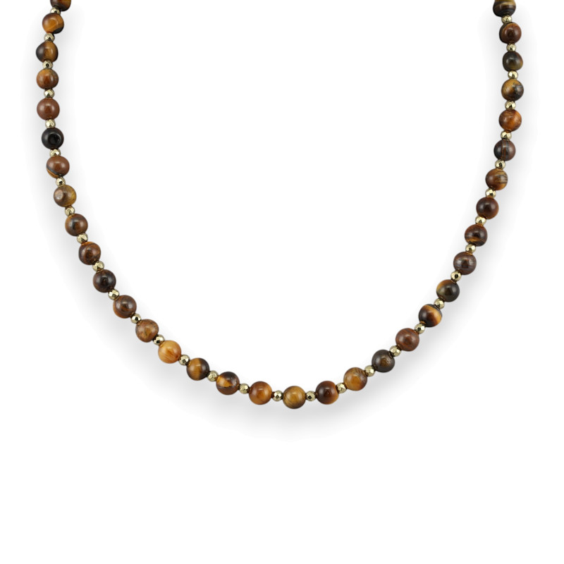 Бусы с тигровым глазом и пиритом