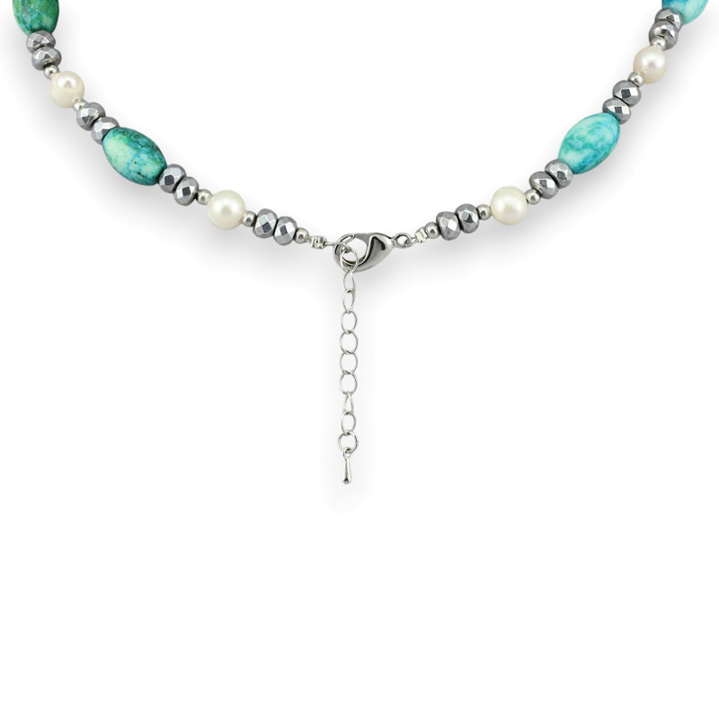 Бусы с жемчугом и малахитом