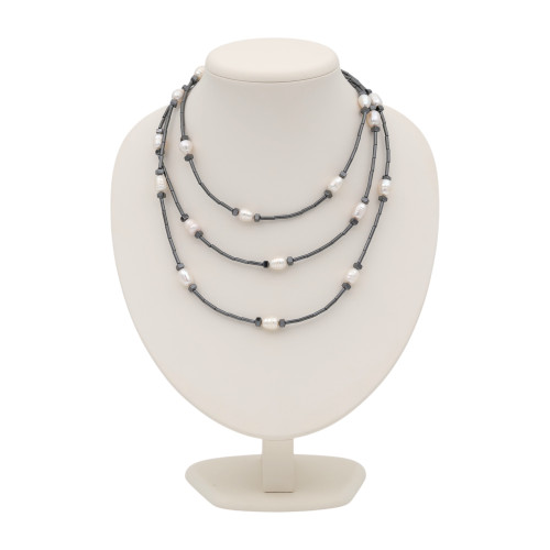 Бусы с жемчугом и гематитом