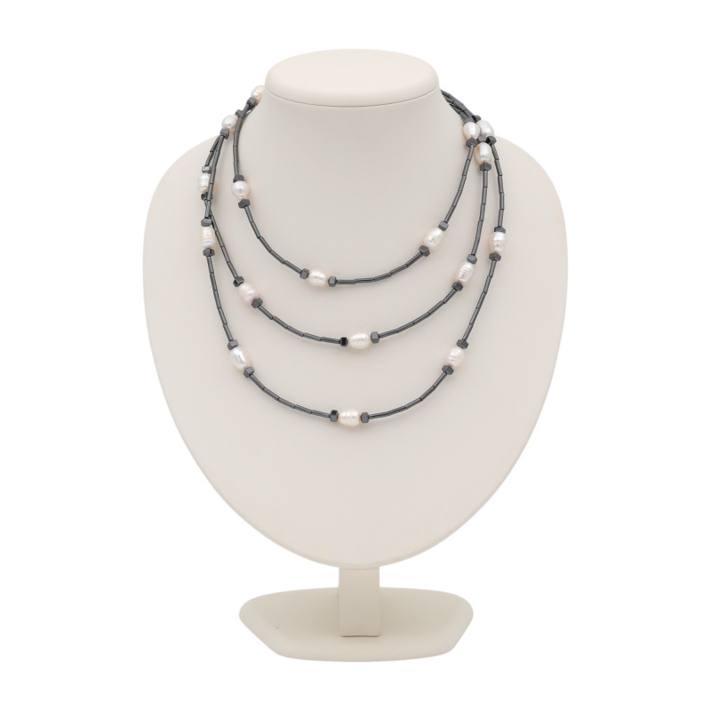 Бусы с жемчугом и гематитом