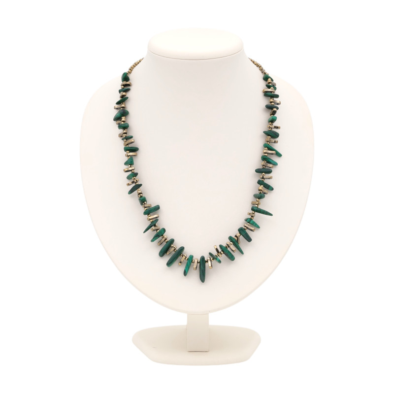 Колье на ювелирном тросике с малахитом и пиритом