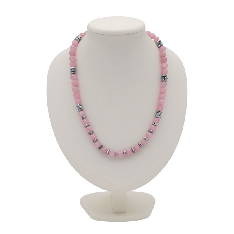 Бусы с розовым кварцем и гематитом