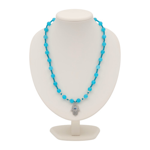 Бусы из апатита и шпинели с кулоном