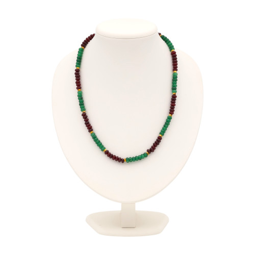 Бусы с рубином, изумрудом и гематитом
