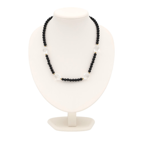 Бусы с агатом, горным хрусталём и пиритом