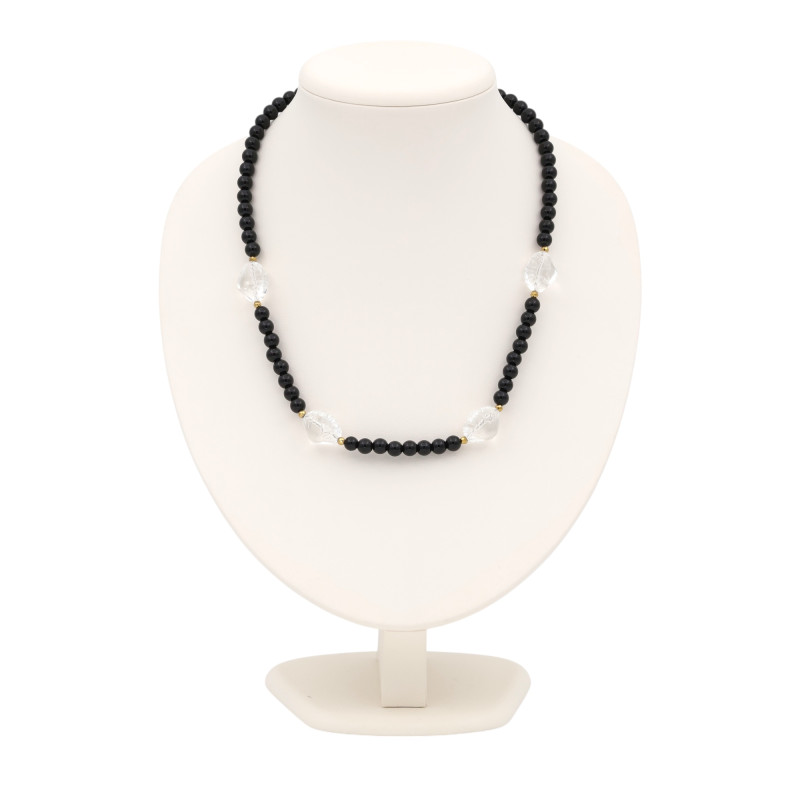 Бусы с агатом, горным хрусталём и пиритом