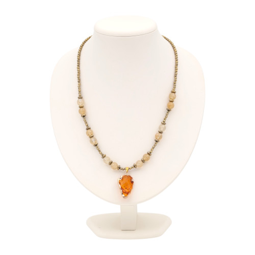 Бусы с цитрином, кварцем и пиритом