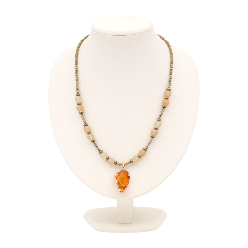 Бусы с цитрином, кварцем и пиритом