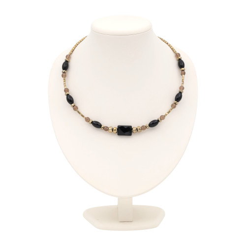 Бусы с раухтопазом, пиритом и морионом