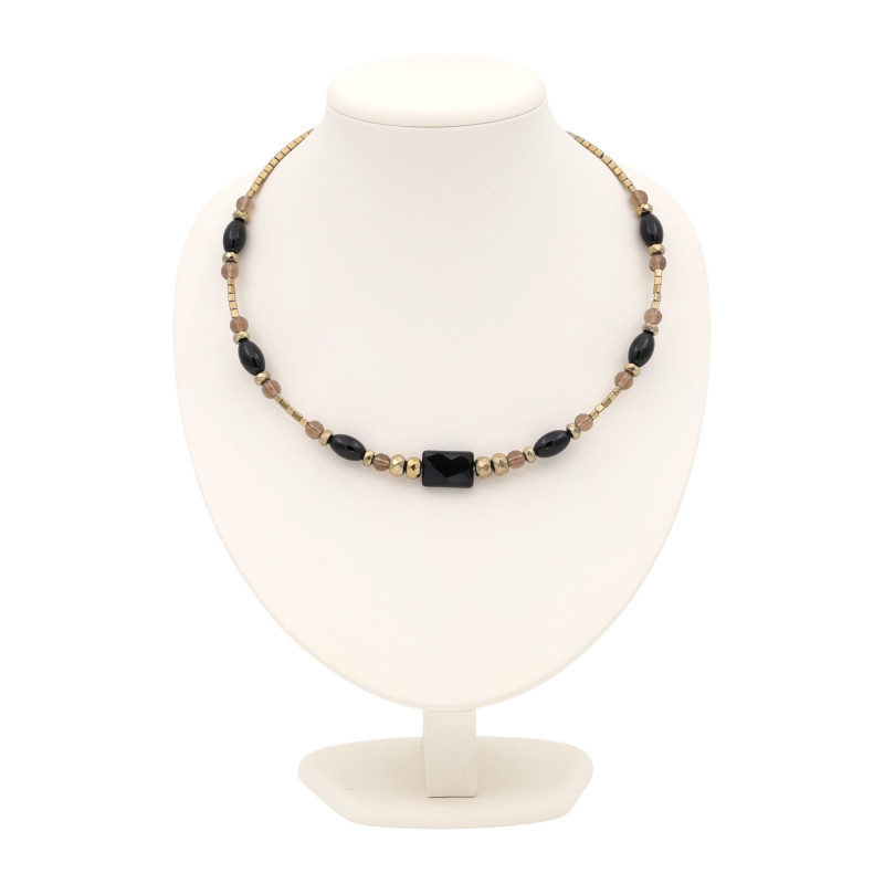 Бусы с раухтопазом, пиритом и морионом