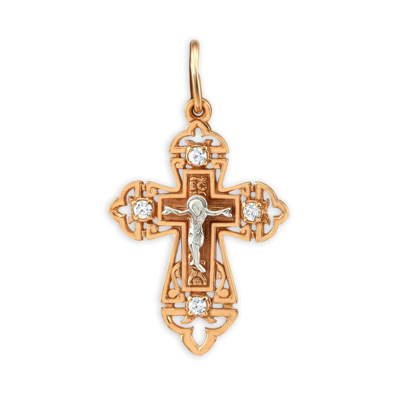 Серебряный крест с позолотой и фианитами