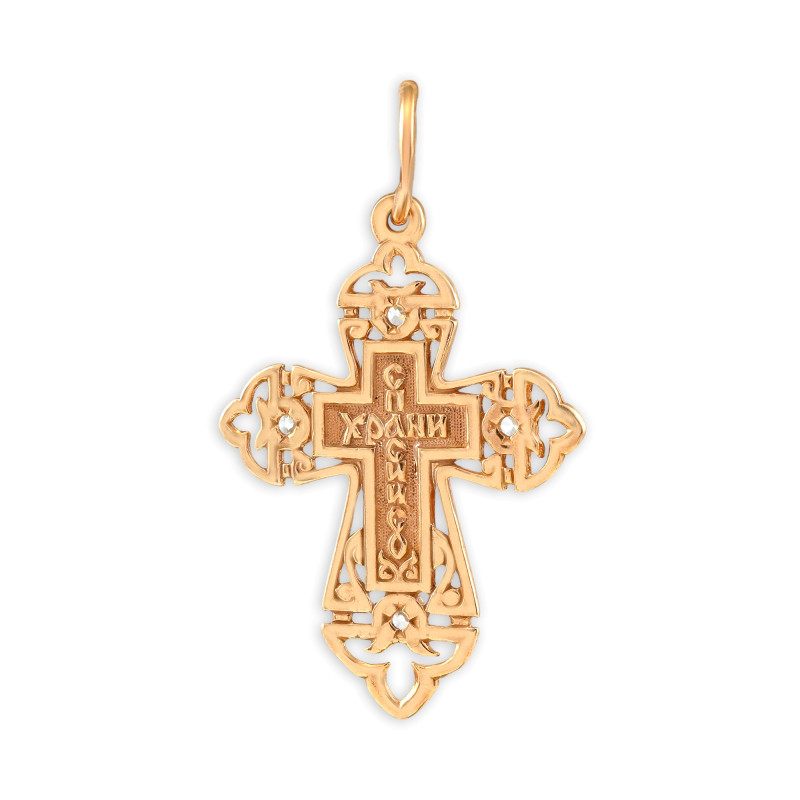 Серебряный крест с позолотой и фианитами