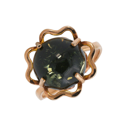 Кольцо позолоченное с янтарём