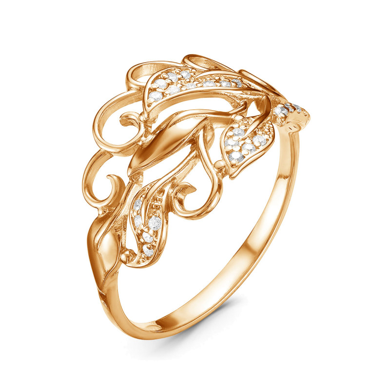 Кольцо позолоченное с фианитами