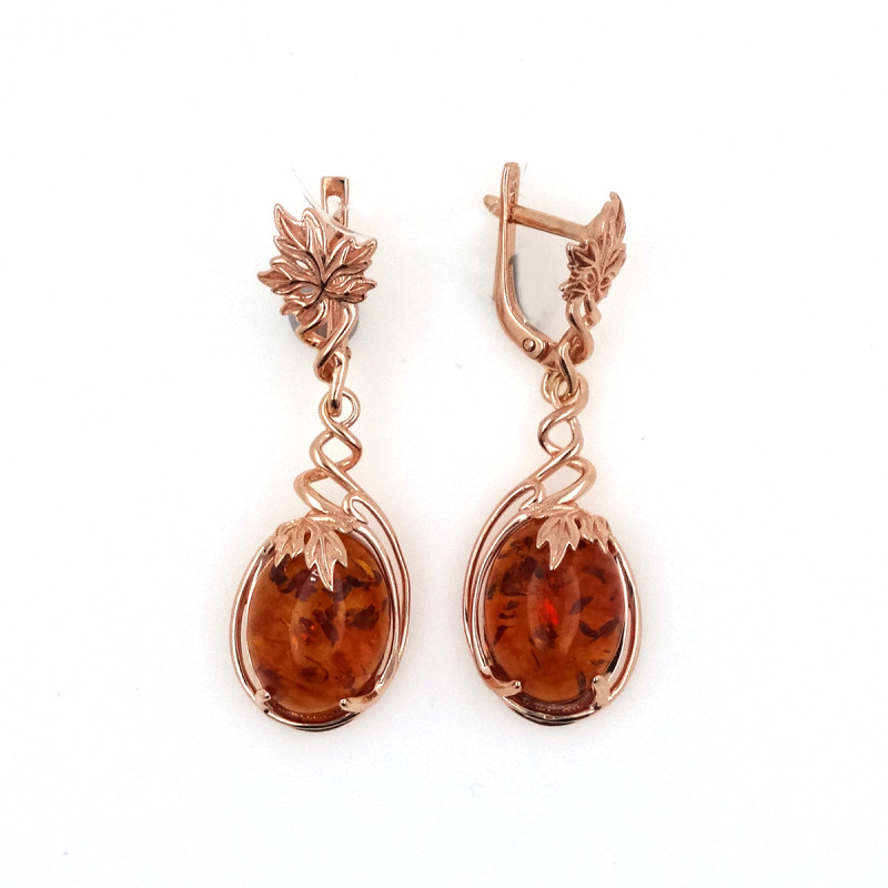 Серьги позолоченные с янтарём