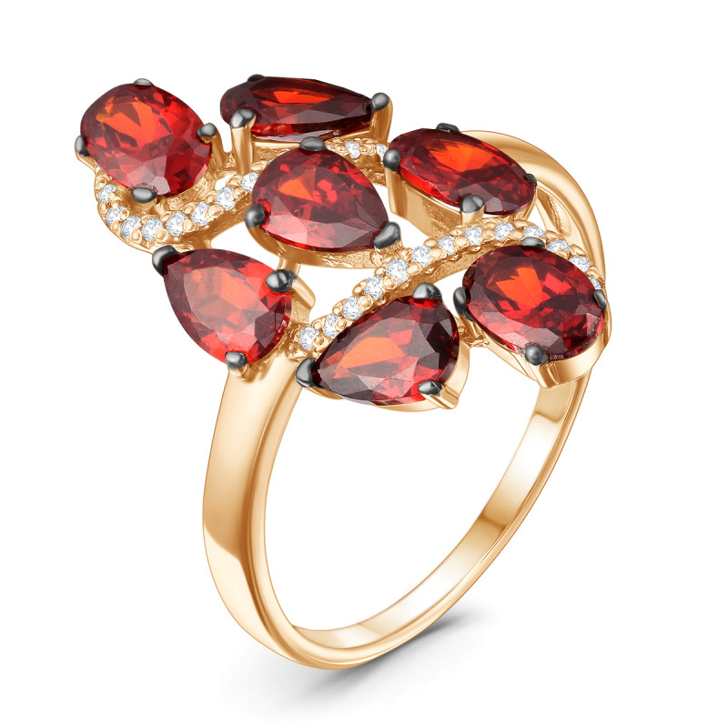 Кольцо с кварцем и фианитами