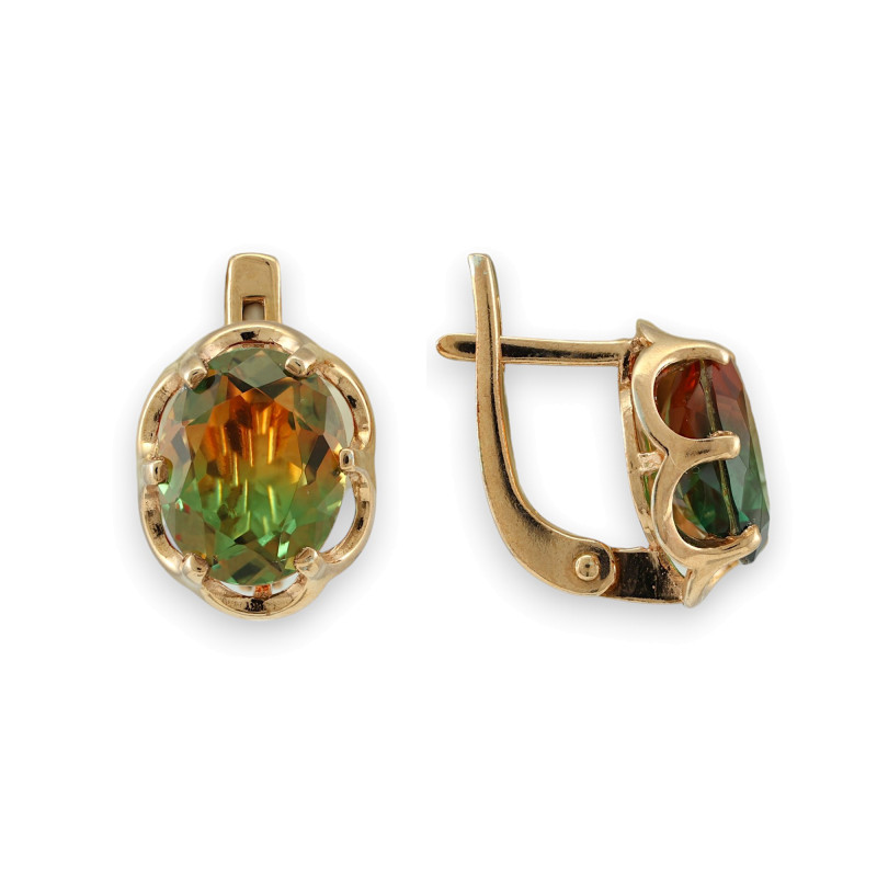 Серьги с позолотой и турмалином