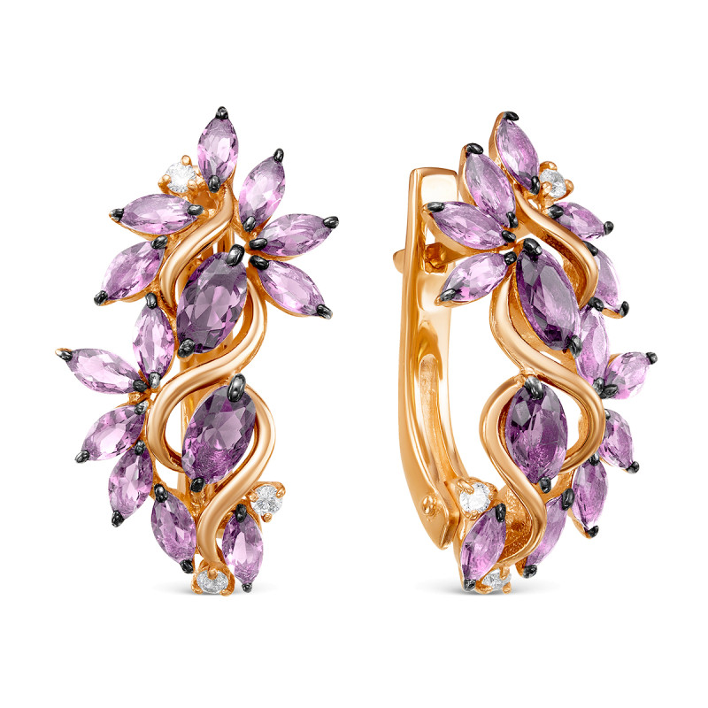 Серьги с аметистами и фианитами