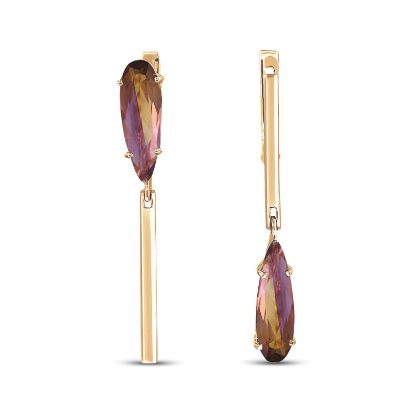 Серьги позолоченные с кварцем