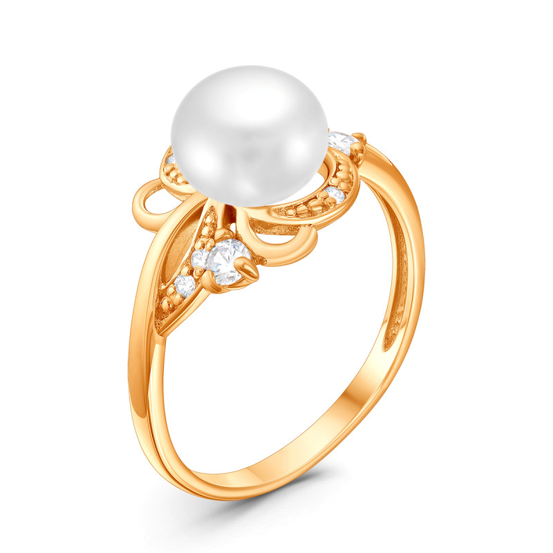Кольцо с жемчугом и фианитами