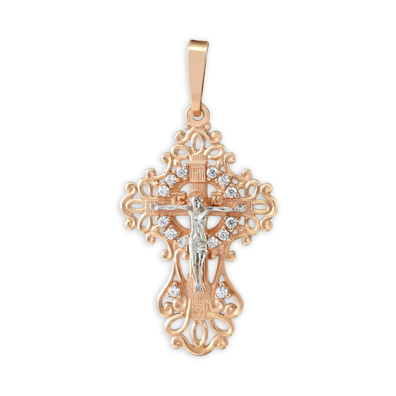 Серебряный крест с фианитами и позолотой