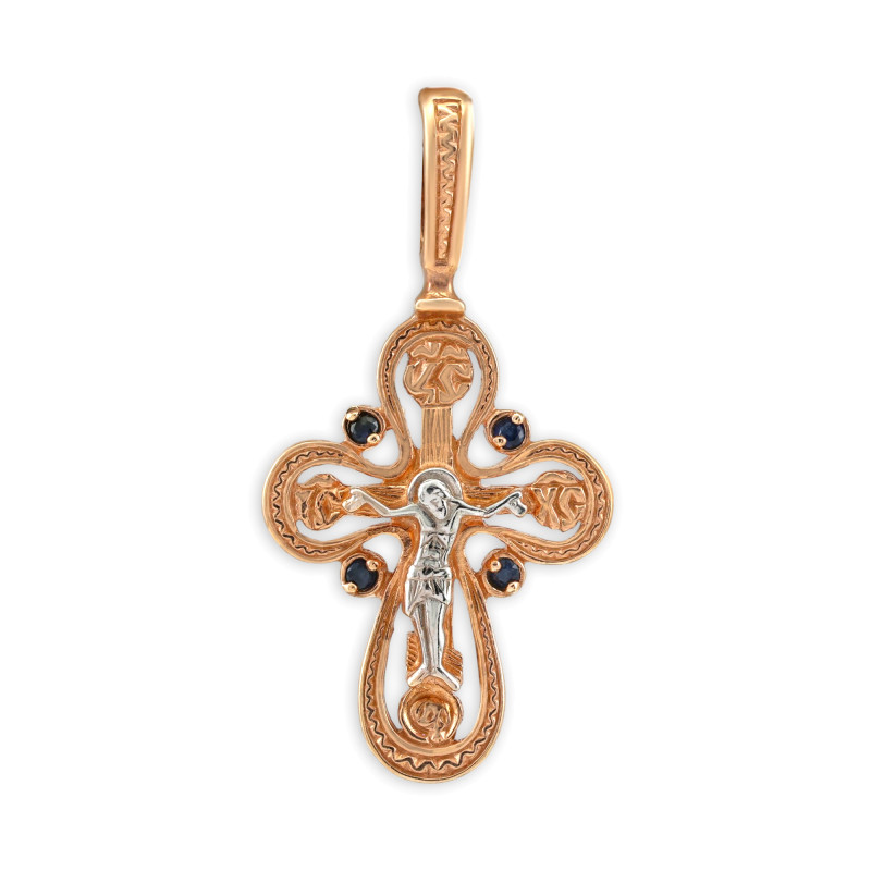 Серебряный крест с сапфирами
