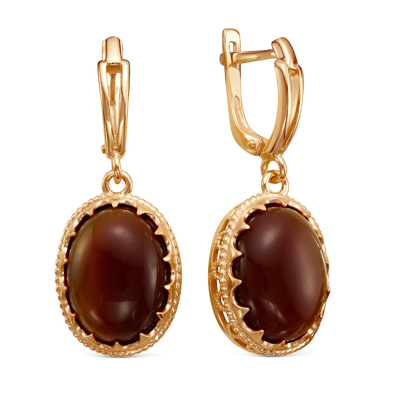 Серьги позолоченные с сердоликом