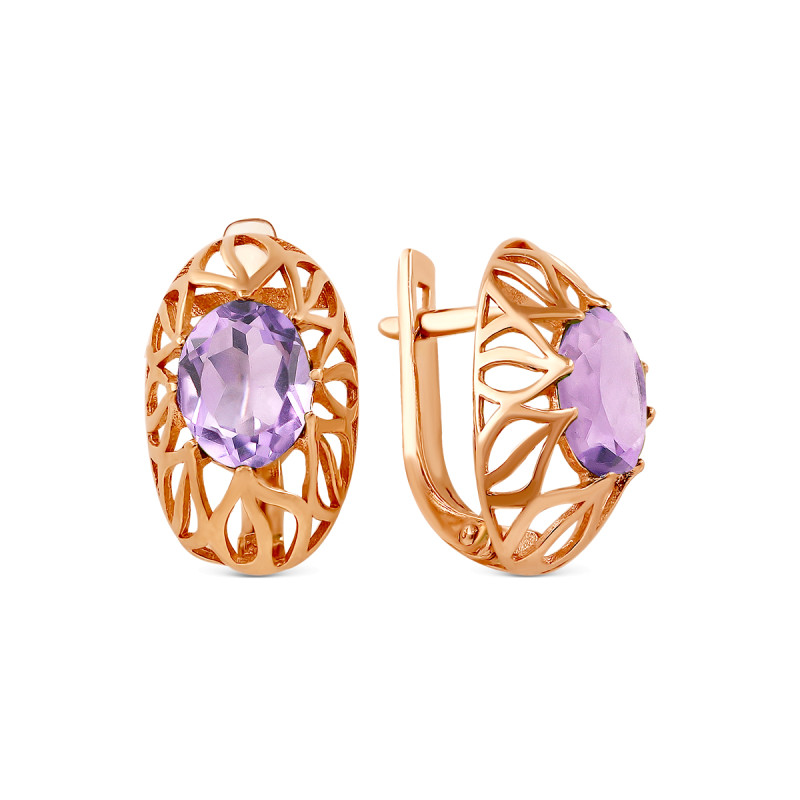 Серьги позолоченные с аметистом