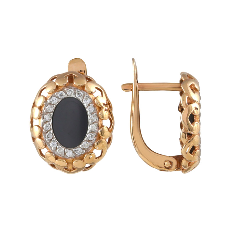 Серьги из серебра с оникосм и фианитами