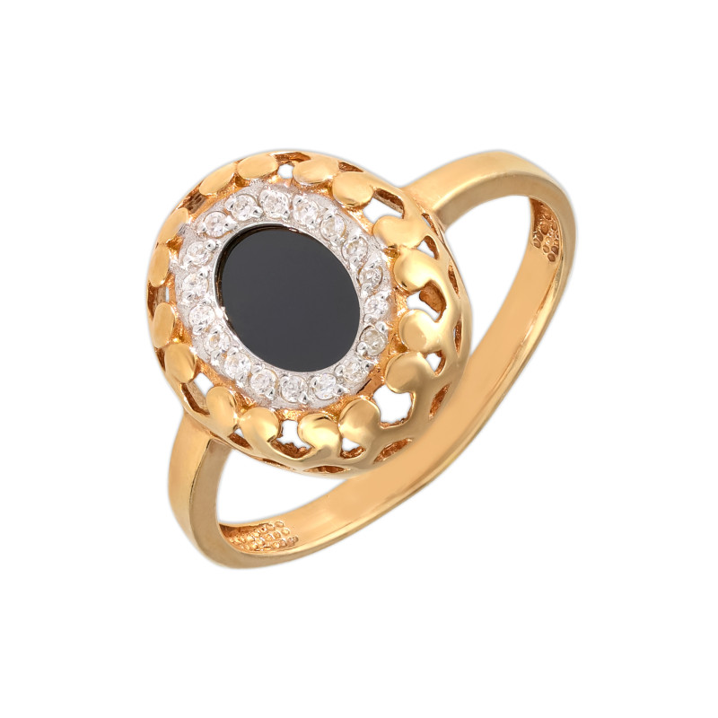 Кольцо из серебра с ониксом и фианитами