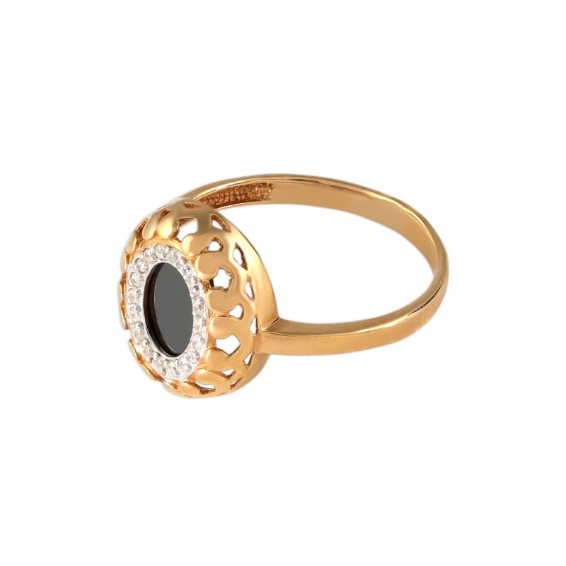 Кольцо из серебра с ониксом и фианитами