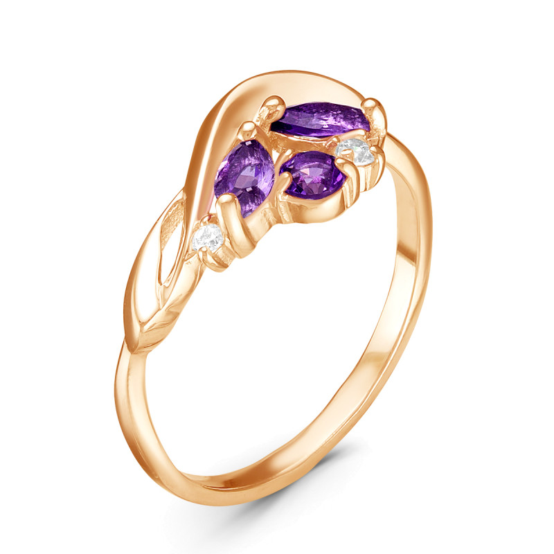 Кольцо с аметистом и фианитами