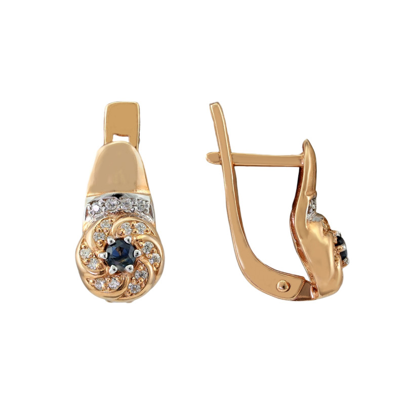 Серебряные серьги с сапфиром и фианитами