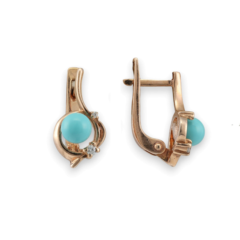 Серьги с бирюзой и кубическим цирконием