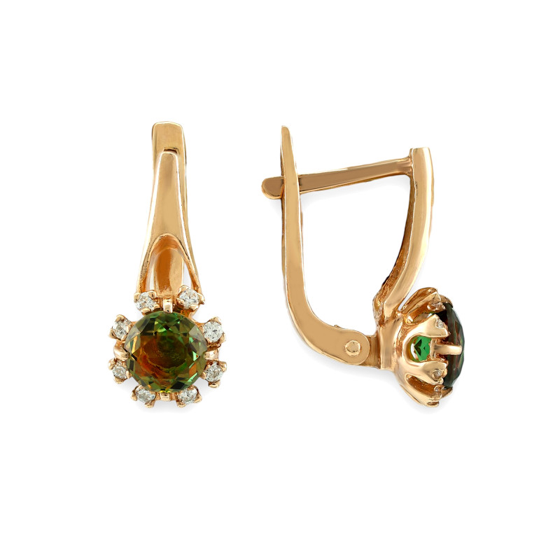 Серьги с турмалином и кцбическим цирконием