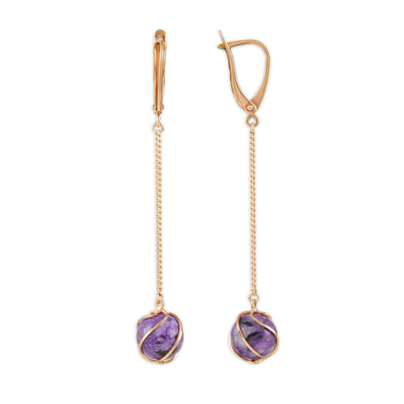 Серьги из серебра с натуральным чароитом