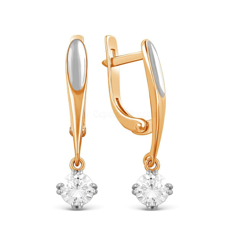 Позолоченные серьги из серебра с ювелирными кристаллами