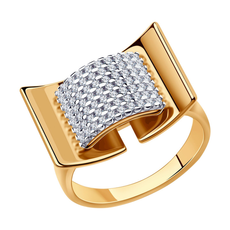 Кольцо с фианитами и позолотой