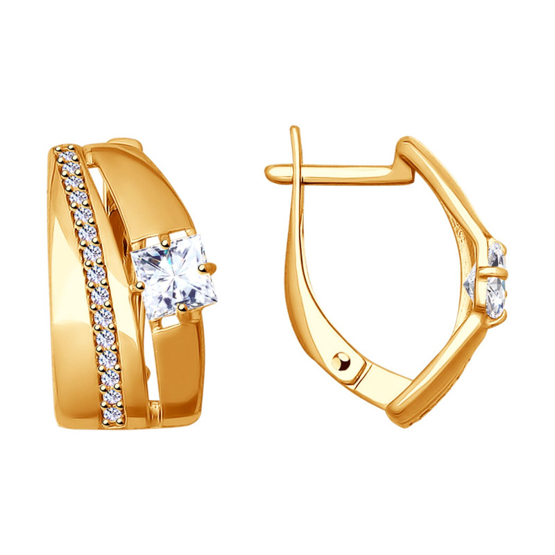 Серьги из серебра с фианитами и позолотой