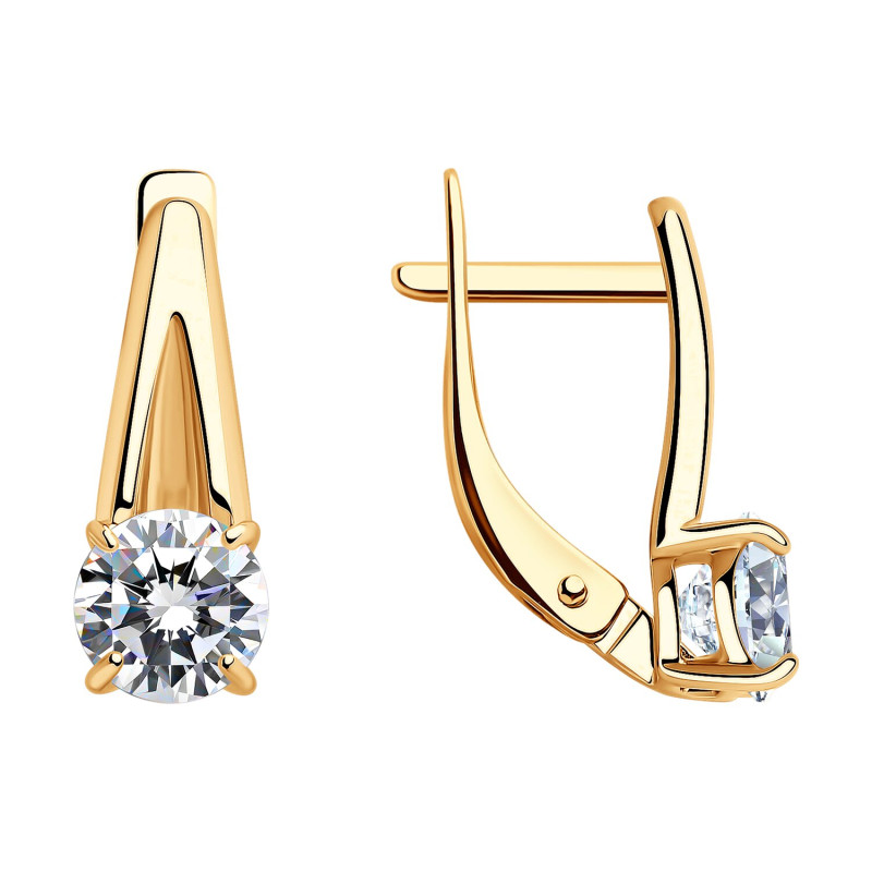 Серебряные серьги золочёные с фианитами