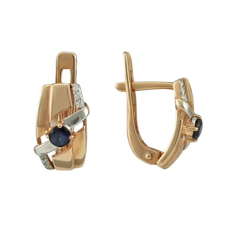 Серьги из серебра с сапфиром и фианитом