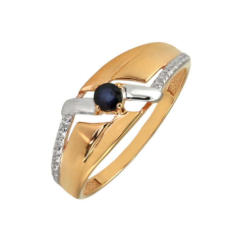 Кольцо из серебра с фианитами и сапфиром