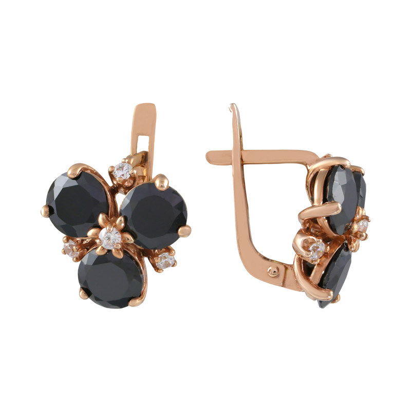 Серьги серебряные с ониксом и фианитами