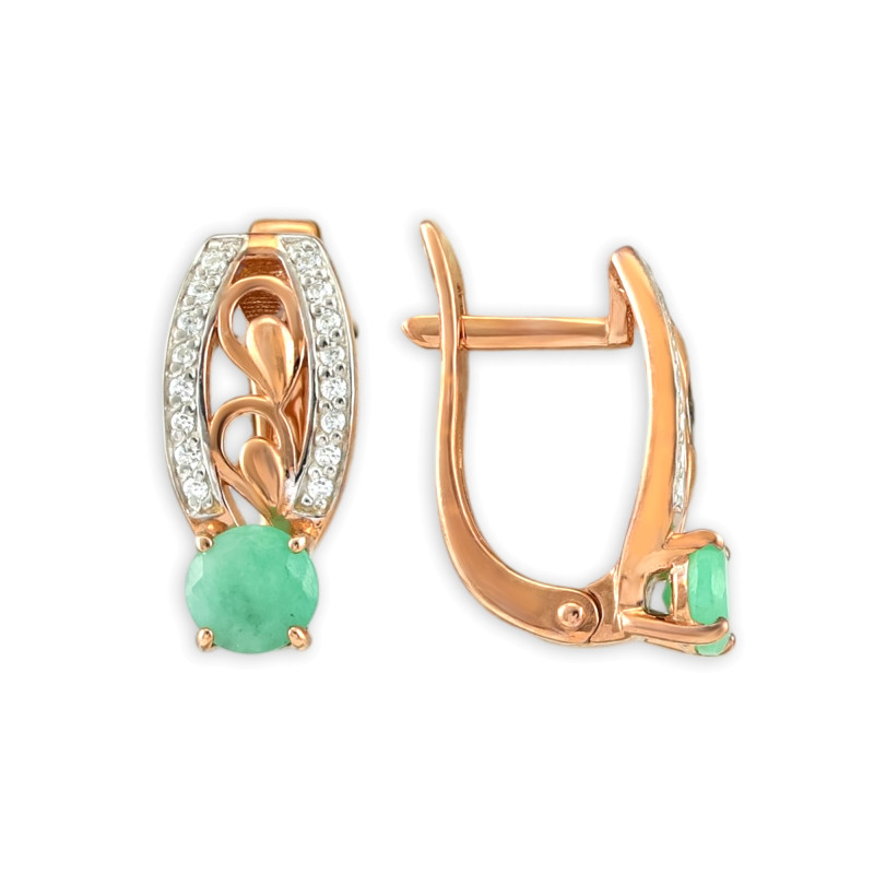 Серьги позолоченные из серебра с изумрудами