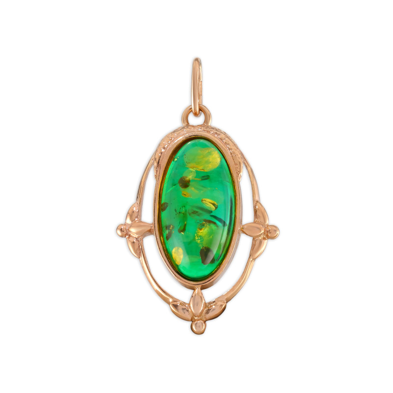 Серебряная подвеска с янтарём и позолотой